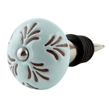 Light Sage Green Etched Leaf Ceramic Wine Bottle Stopper